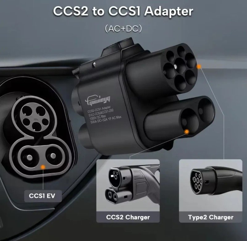 Перехідник адаптер швидкої зарядки Guwieyg CCS2 - CCS1 | 500A 500кВт, DC Fast Charge,Type 2 корпус PA66, для EV зі США — фото 2