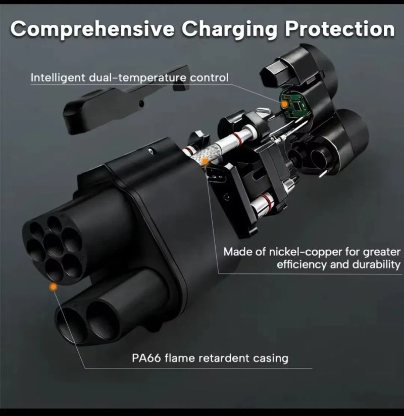 Перехідник CCS2 - CCS1 Guwieyg 500A 500кВт AC/DC | Корпус PA66, посріблені контакти, DC Fast Charge для авто зі США — фото 6