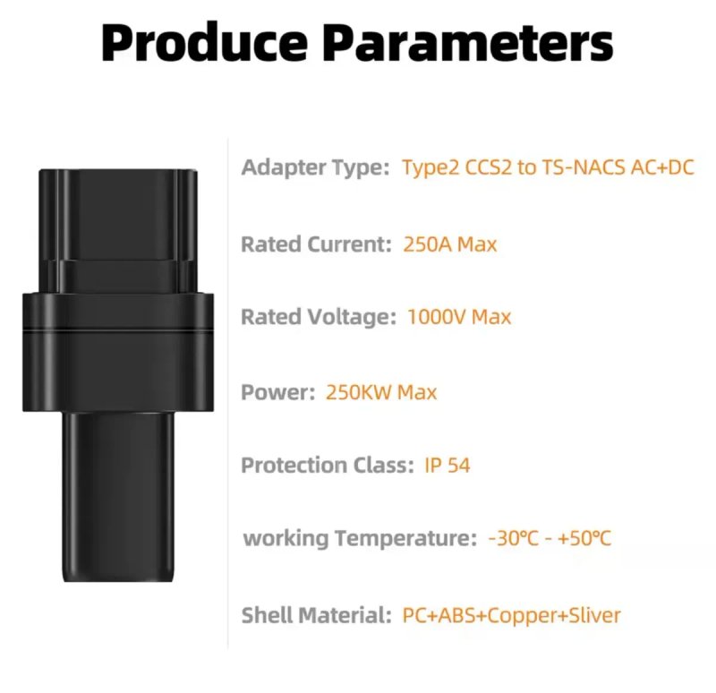 Перехідник CCS2 на Tesla FEYREE NACS AC/DC 250 кВт Type 2 для Tesla Model 3 Y S X адаптер швидкої зарядки CCS Combo 2 — фото 6