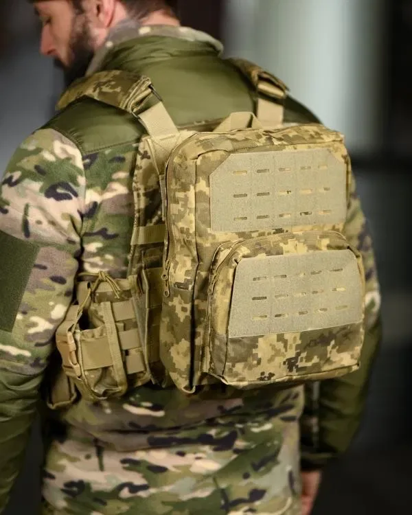 Плитоноска піксель з підсумками та рюкзаком, якісна, плитоноска пиксель для штурма — фото 3