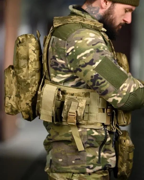 Плитоноска піксель з підсумками та рюкзаком, якісна, плитоноска пиксель для штурма — фото 6