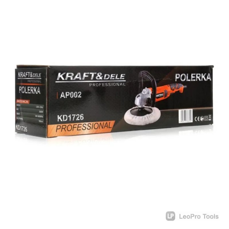 Полірувальна машина Kraft&Dele KD1726, 2600 Вт, 230 В, диск 180 мм, регулювання 500–3800 об/хв, для авто кузова фар лаку ЛФП 230В — фото 4