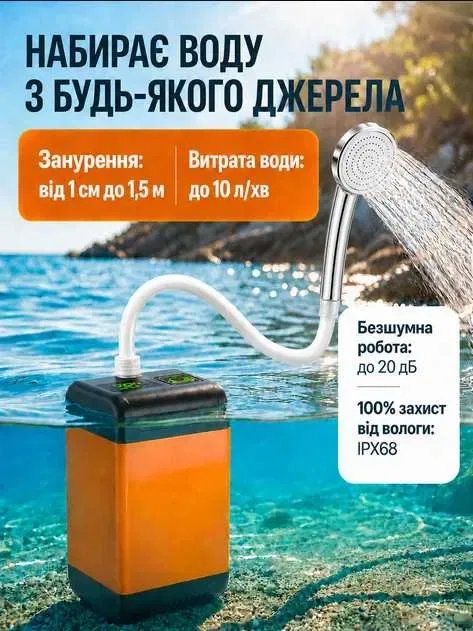 ‼️Портативный аккумуляторный душ 7800mAh Походний душ Автодуш Походный‼️Портативний кемпінговий душ з помпою та USB зарядкоюі для кемпінгу та туризму