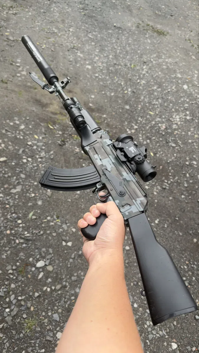 Потужний Бластер Автомат Калашникова АК-47 з PUBG Орбізи Піксельний Камуфляж / Орбіган 87 см 2 Обойми — фото 7