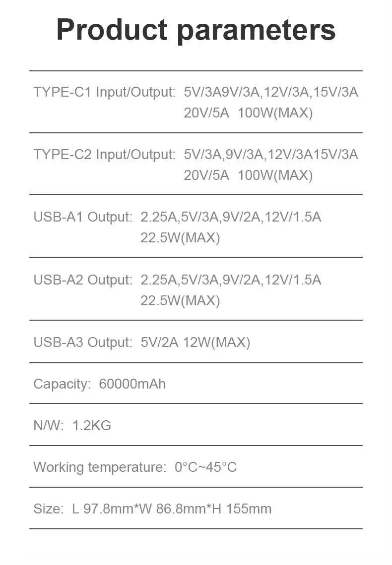 Повербанк ETU100 60000 mAh 100W 2*USB-C/3*USB (Type-C 100W) — фото 8