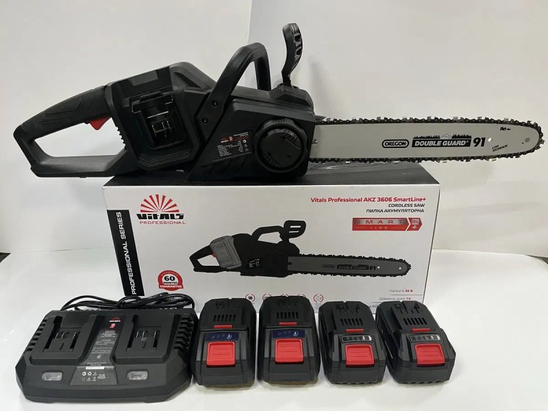 Професійна акумуляторна пила Vitals Professional AKZ 3606 SmartLine+/ швидкість 19 м/с/ 2 акб 4А/г + ЗП / 35 см шина, ланцюг Oregon/ Гарантія 5 років — фото 8