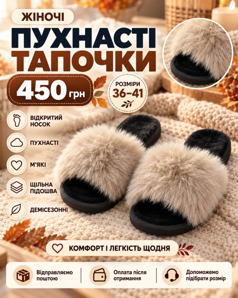 Пухнасті жіночі капці — фото 3