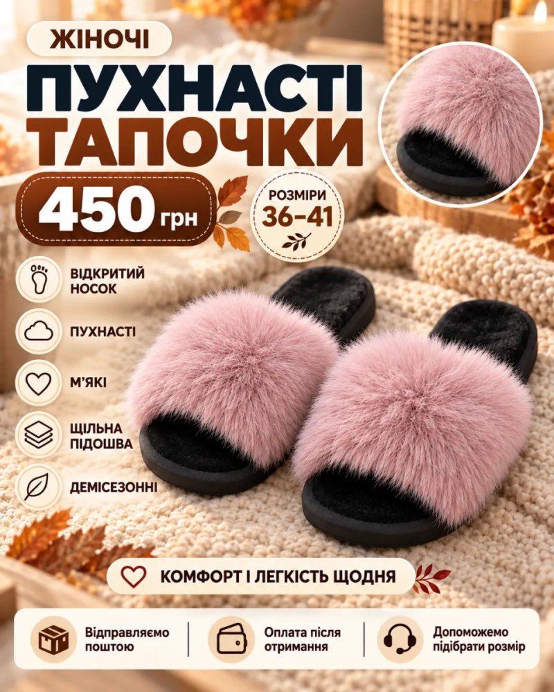 Пухнасті жіночі капці — фото 2