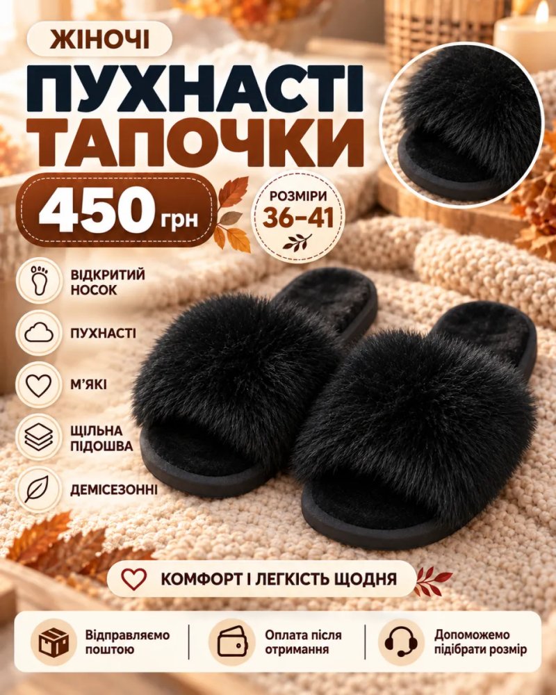 Пухнасті жіночі капці — фото 4
