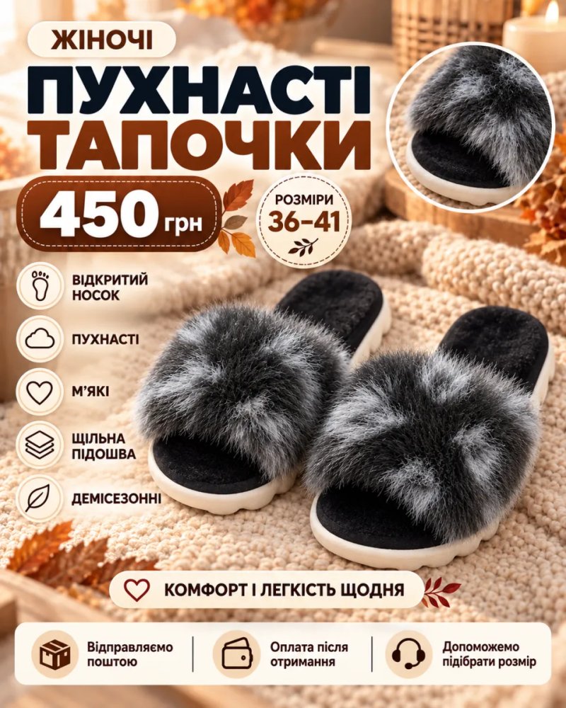 Пухнасті жіночі капці — фото 5