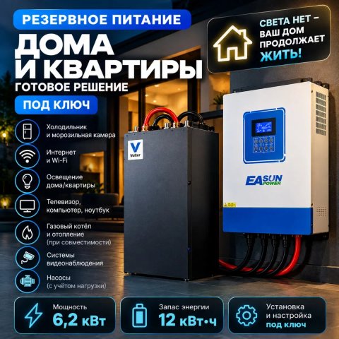 Резервное питание дома и квартиры 6.2 кВт аккумулятор 12 кВт ч