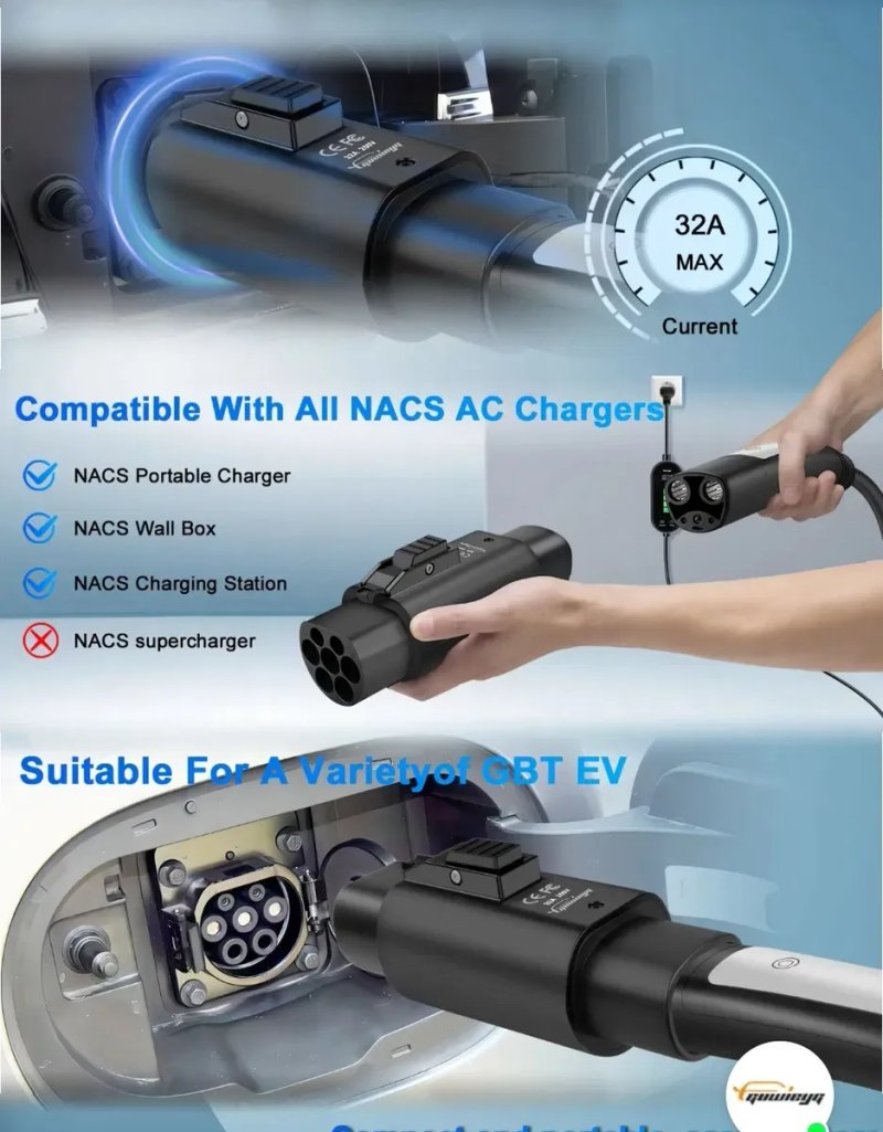 РОЗПРОДАЖ‼️Перехідник Tesla - GBT 7kW Guwieyg 32A з блокуванням EV Adapter для авто з Китаю надійний корпус Tesla зарядка — фото 2