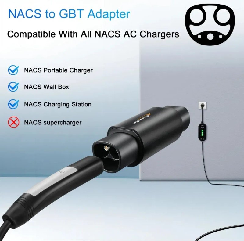 РОЗПРОДАЖ‼️Перехідник Tesla - GBT 7kW Guwieyg 32A з блокуванням EV Adapter для авто з Китаю надійний корпус Tesla зарядка — фото 6