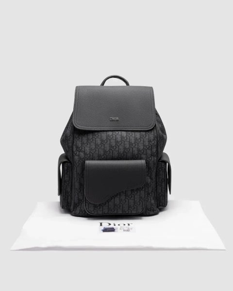 Рюкзак чоловічий Dior Saddle Oblique Jacquard Backpack in Black копія 1:1
