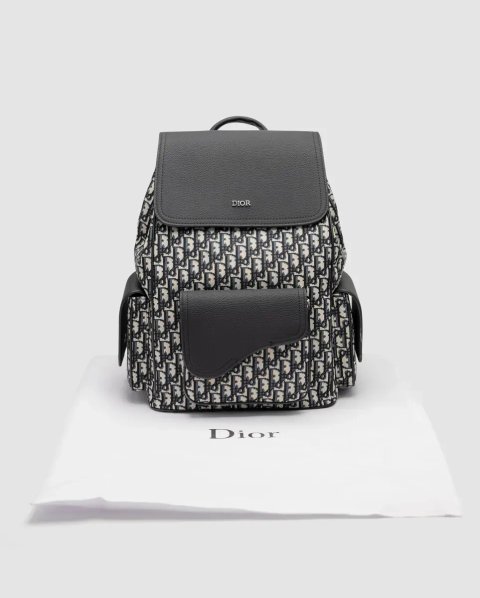 Рюкзак чоловічий Dior Saddle Oblique Jacquard Backpack in Canvas Black/White копія 1:1