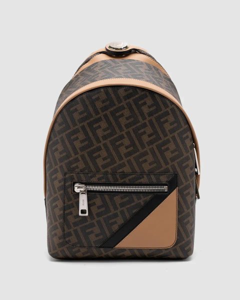 Рюкзак жіночій Fendi Chiodo Small Fendi Diagonal Brown FF Canvas Backpack копія 1:1