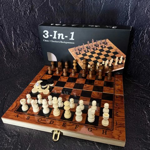 Шахматы, шашки, нарды 3 в 1 деревянные IG-G29 (доска 29x29 см)
