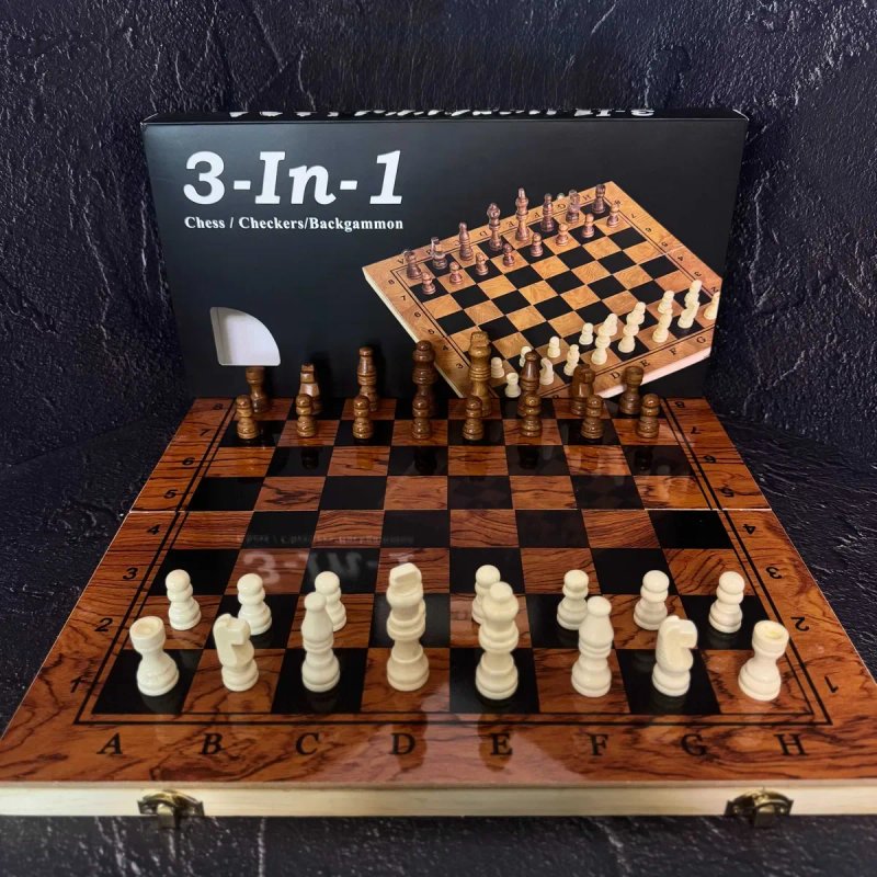 Шахматы, шашки, нарды 3 в 1 деревянные IG-G29 (доска 29x29 см) — фото 2