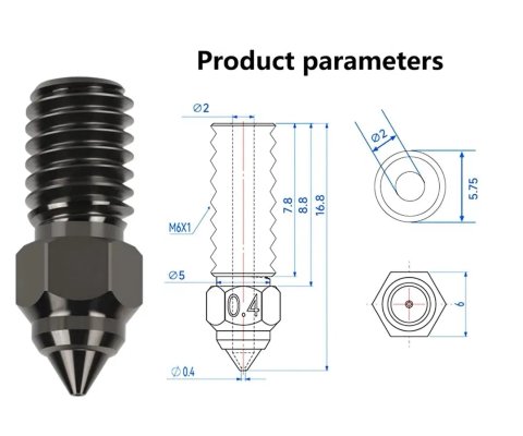 Сопла 0.4 мм із загартованої сталі для 3d принтера Ender3 V3 SE