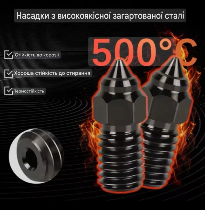Сопла 0.4 мм із загартованої сталі для 3d принтера Ender3 V3 SE — фото 4