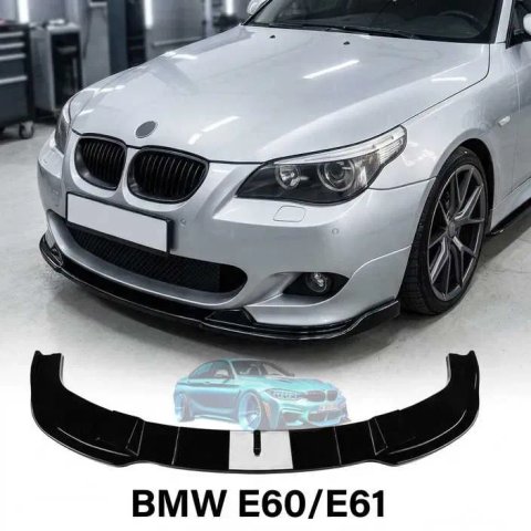Сплиттер на передний бампер BMW E60 E61 Черный глянец губа сабля обвес