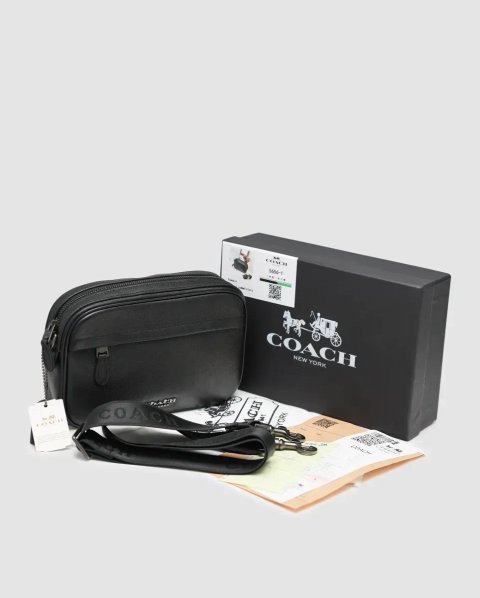 Сумка чоловіча Coach Academy Crossbody in Pebble Leather Total Black копія 1:1