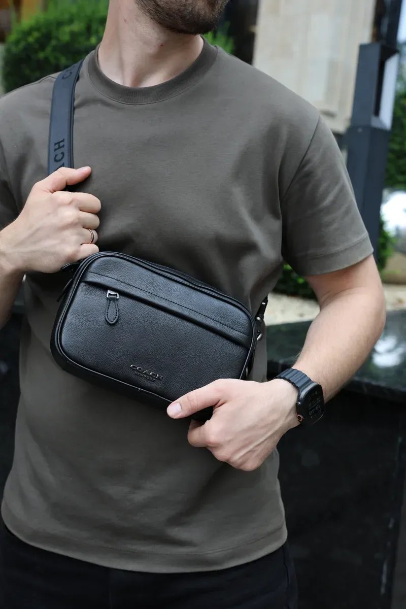 Сумка чоловіча Coach Academy Crossbody in Pebble Leather Total Black копія 1:1 — фото 8