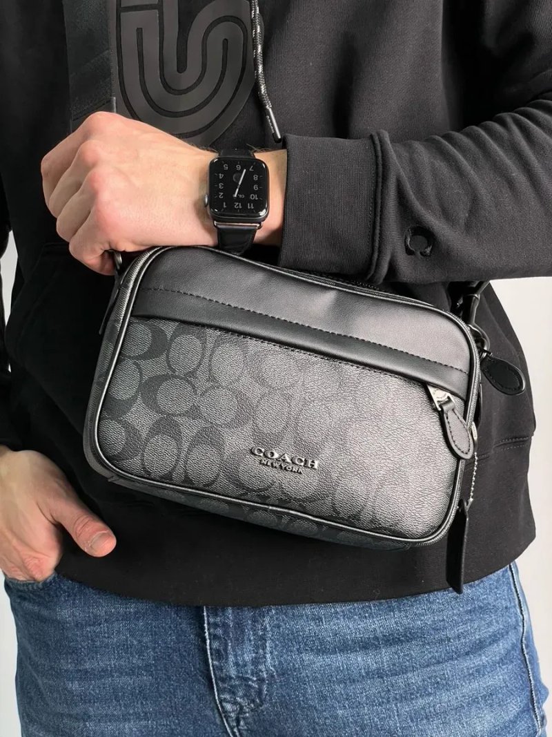 Сумка чоловіча Coach Academy Crossbody Signature Canvas Grey/Black копія 1:1 — фото 2