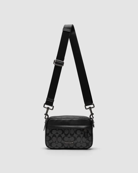 Сумка чоловіча Coach Academy Crossbody Signature Canvas Grey/Black копія 1:1