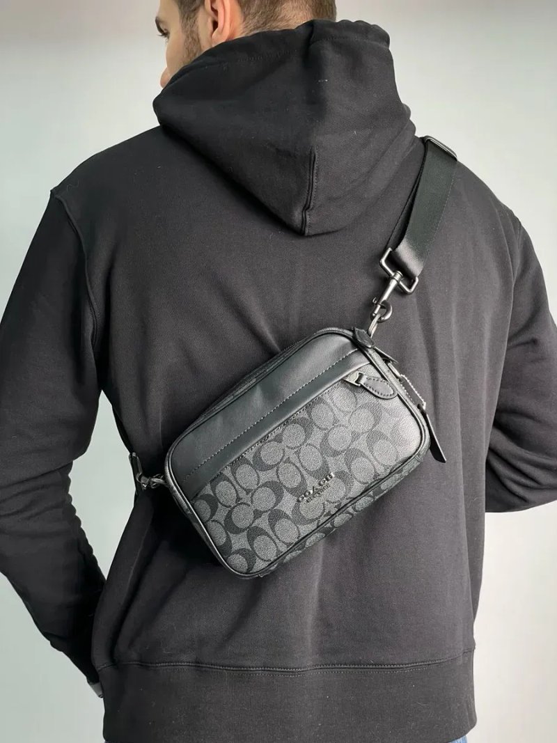 Сумка чоловіча Coach Academy Crossbody Signature Canvas Grey/Black копія 1:1 — фото 3