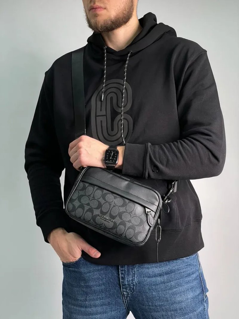 Сумка чоловіча Coach Academy Crossbody Signature Canvas Grey/Black копія 1:1 — фото 4