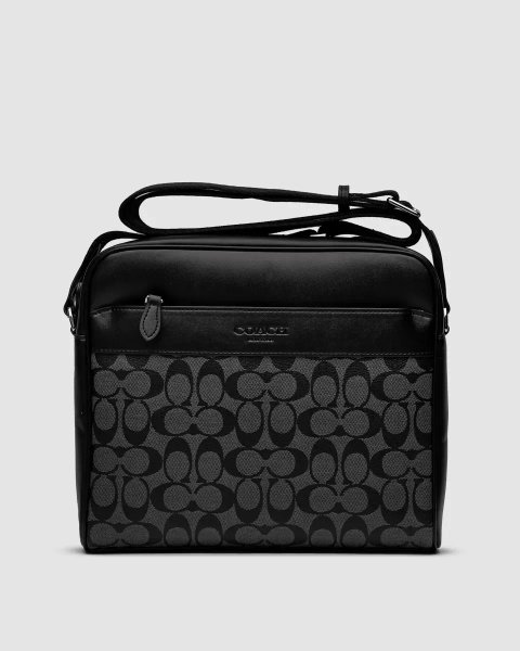 Сумка чоловіча Coach Charles Camera Crossbody Messenger Bag Signature Black/Grey копія 1:1