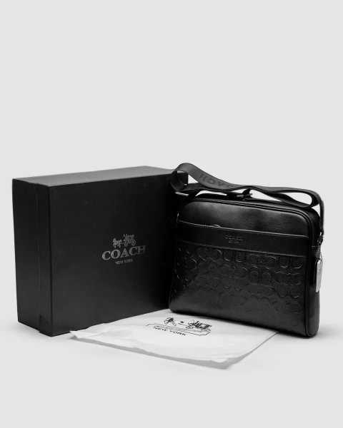 Сумка чоловіча Coach Charles Camera Crossbody Messenger Bag Textured Black копія 1:1