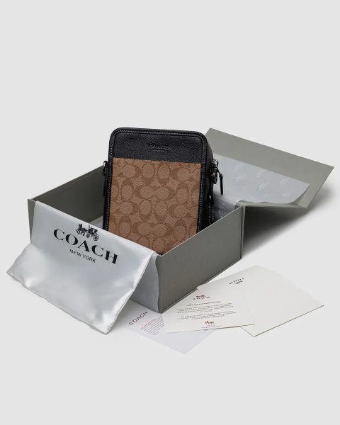 Сумка чоловіча Coach Charter Crossbody 24 In Signature Canvas Brown/Black копія 1:1