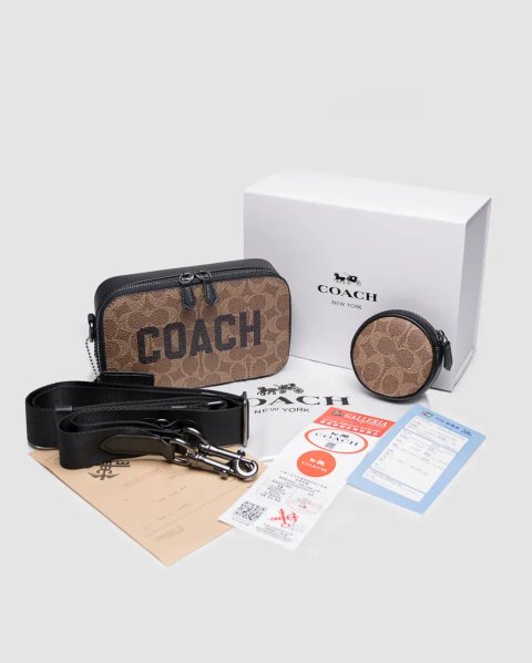 Сумка чоловіча Coach Charter Crossbody Bag 19 in Brown Signature Canvas/Coach Graphic копія 1:1