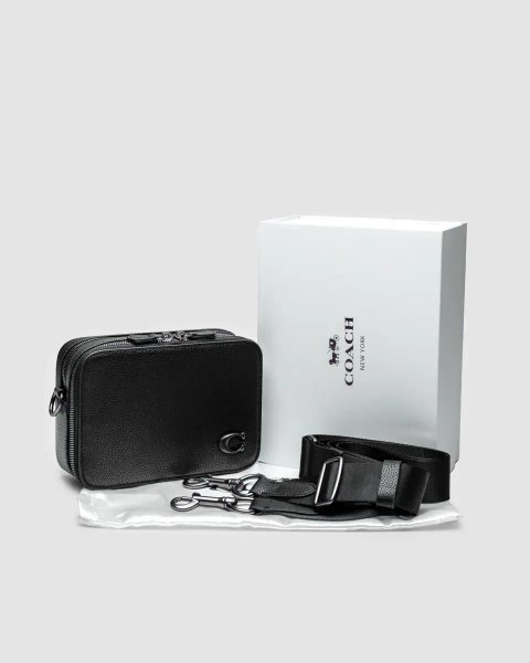Сумка чоловіча Coach Charter Crossbody Bag 19 in Pebble Leather Total Black копія 1:1