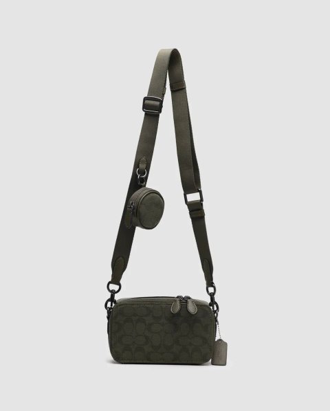 Сумка чоловіча Coach Charter Crossbody Bag 19 In Signature Canvas Jacquard Khaki копія 1:1