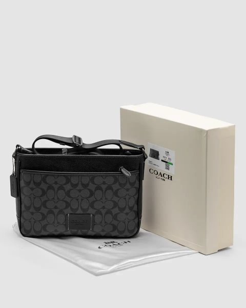 Сумка чоловіча Coach District Crossbody In Signature Canvas - Gunmetal/Grey/Black копія 1:1
