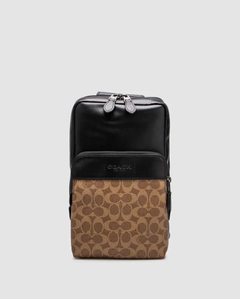 Сумка чоловіча Coach Gotham Pack In Signature Canvas Black/Brown копія 1:1