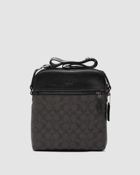 Сумка чоловіча Coach Houston Flight Bag In Signature Canvas Brown копія 1:1
