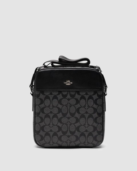 Сумка чоловіча Coach Houston Flight Bag In Signature Canvas Grey копія 1:1