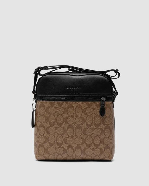Сумка чоловіча Coach Houston Flight Bag In Signature Canvas Beige копія 1:1