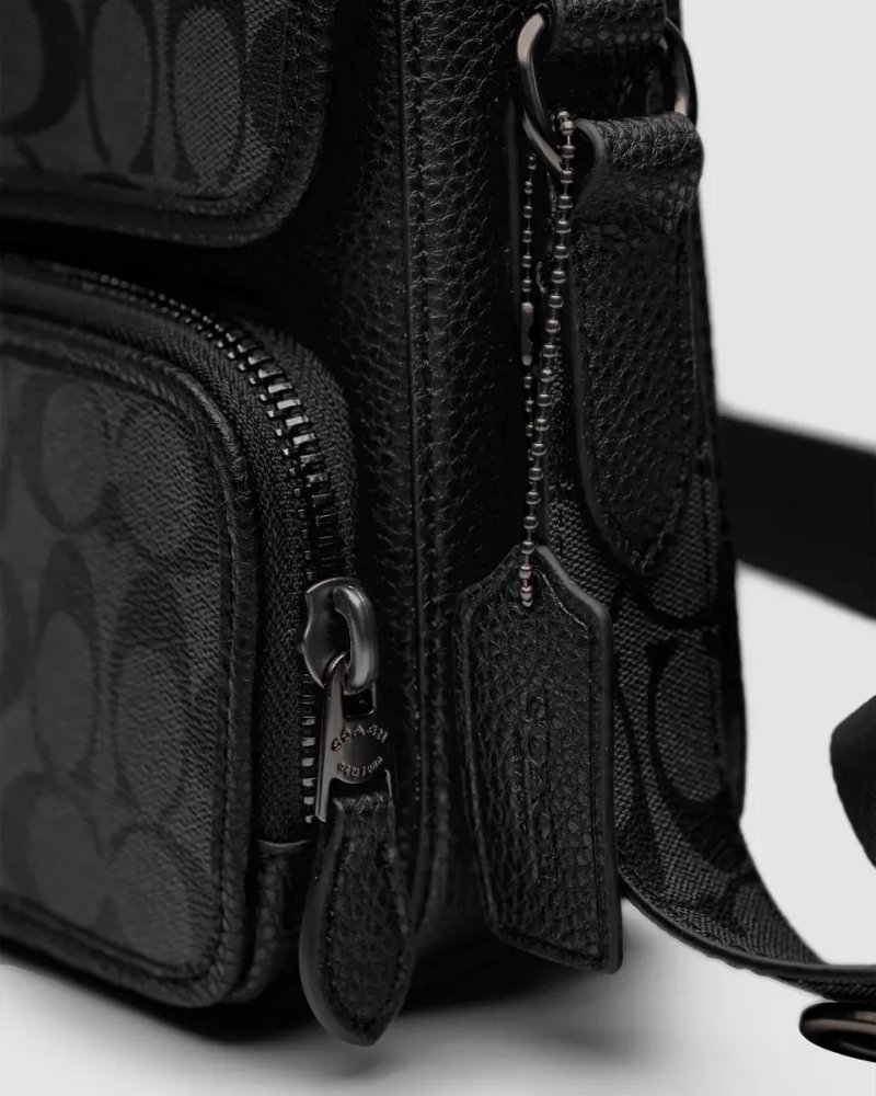 Сумка чоловіча Coach Sullivan Flap Crossbody In Signature Canvas Grey/Black копія 1:1 — фото 3
