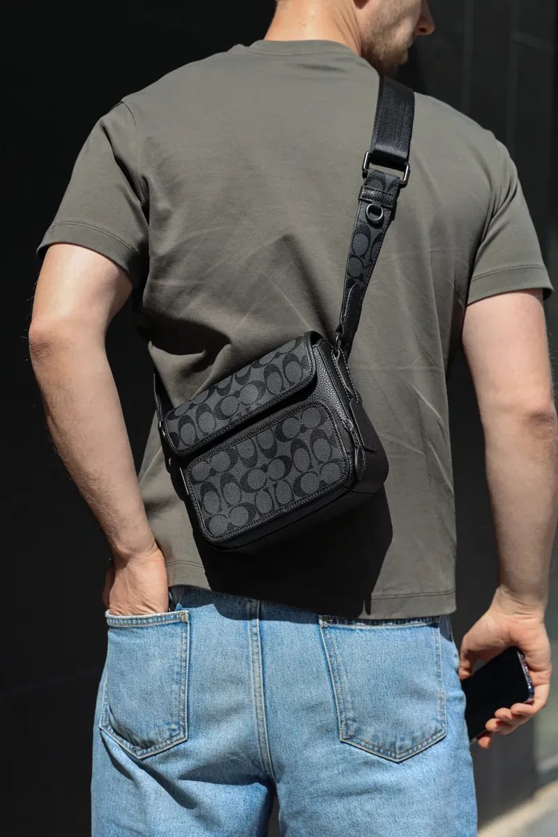 Сумка чоловіча Coach Sullivan Flap Crossbody In Signature Canvas Grey/Black копія 1:1 — фото 7