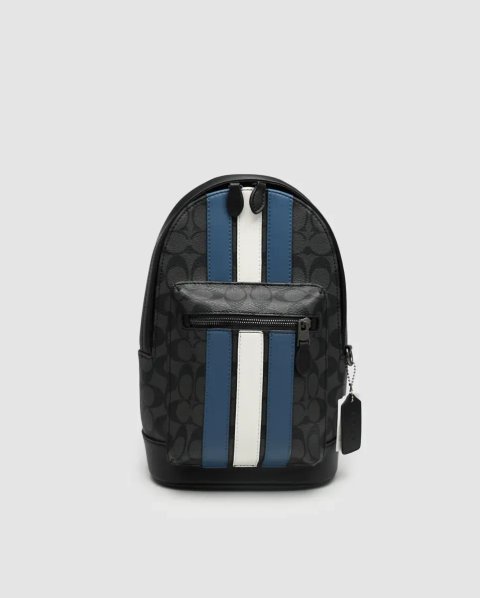 Сумка чоловіча Coach West Pack In Signature Canvas With Varsity Stripe Grey копія 1:1
