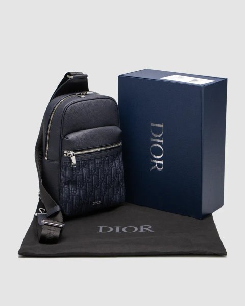 Сумка чоловіча Dior Rider 2.0 Sling Bag Oblique Jacquard Blue копія 1:1