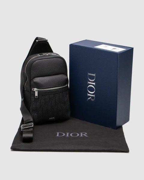 Сумка чоловіча Dior Rider 2.0 Sling Bag Oblique Jacquard Black копія 1:1