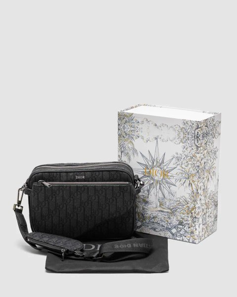 Сумка чоловіча Dior Saddle Triple Pouch Black Oblique Jacquard копія 1:1