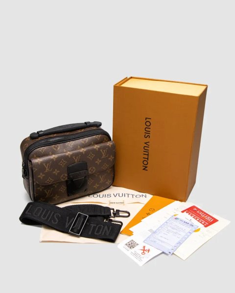 Сумка чоловіча Louis Vuitton S Lock Messenger Monogram Macassar Canvas Brown копія 1:1