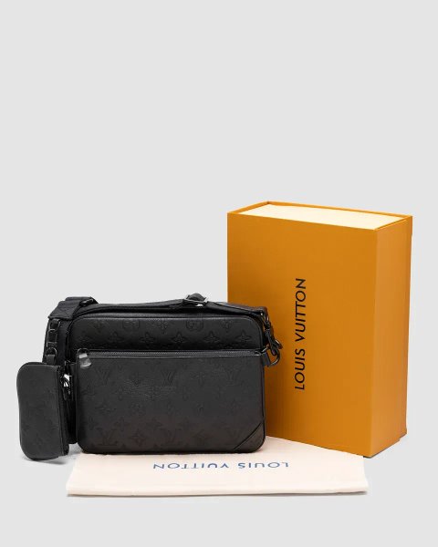 Сумка чоловіча Louis Vuitton Trio Messenger Black Embossing Leather копія 1:1